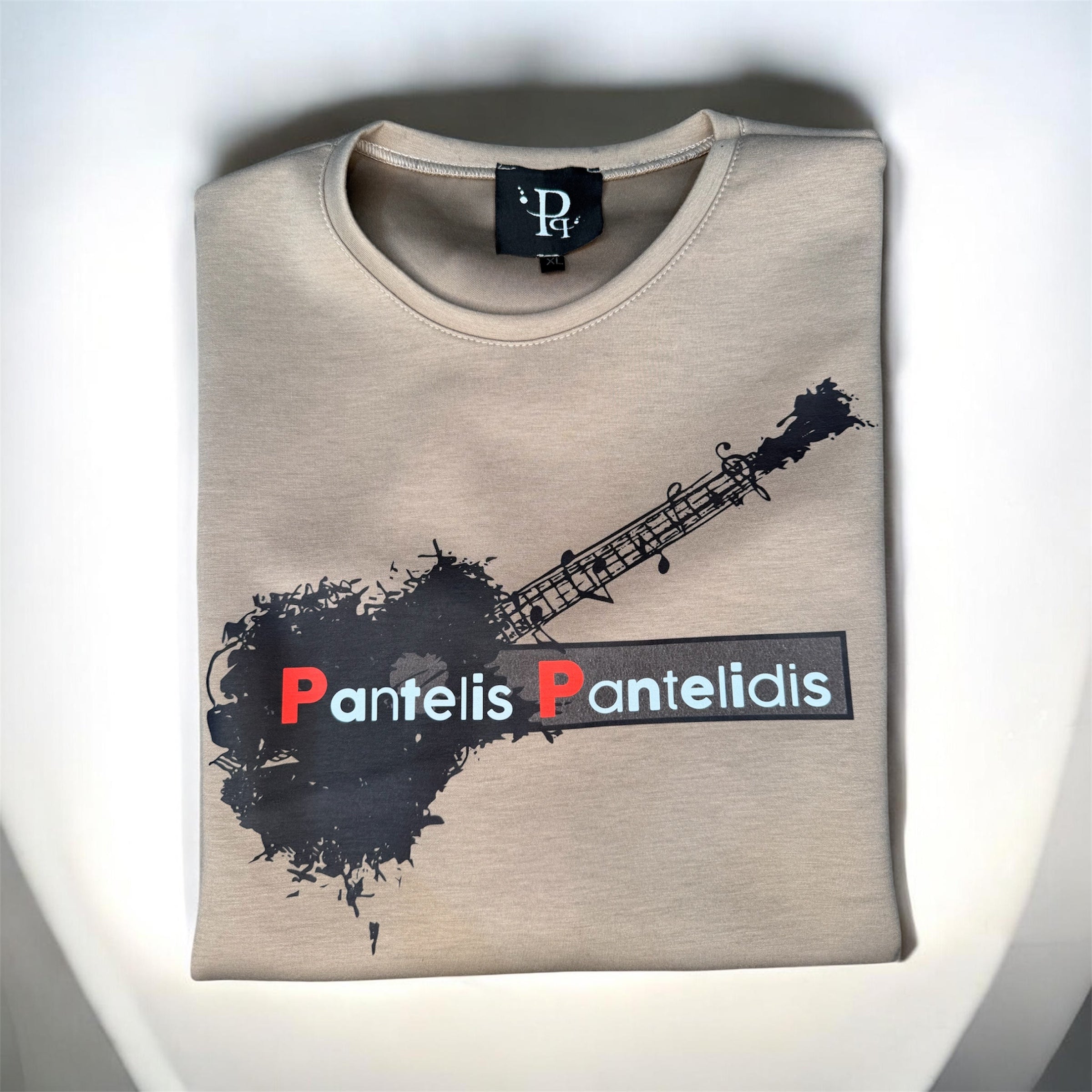 T-Shirt with Guitar “Pantelis Pantelidis” Beige-Brown