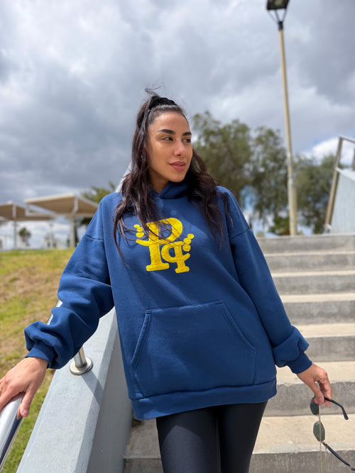 Blue Maren Φούτερ Hoodie με κίτρινο κεντητό Λογότυπο “Pq”