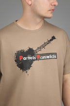 T-Shirt with Guitar “Pantelis Pantelidis” Beige-Brown