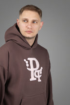 Καφέ Φούτερ Hoodie με απαλό ροζ κεντητό Λογότυπο “Pq”