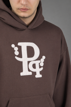 Καφέ Φούτερ Hoodie με απαλό ροζ κεντητό Λογότυπο “Pq”