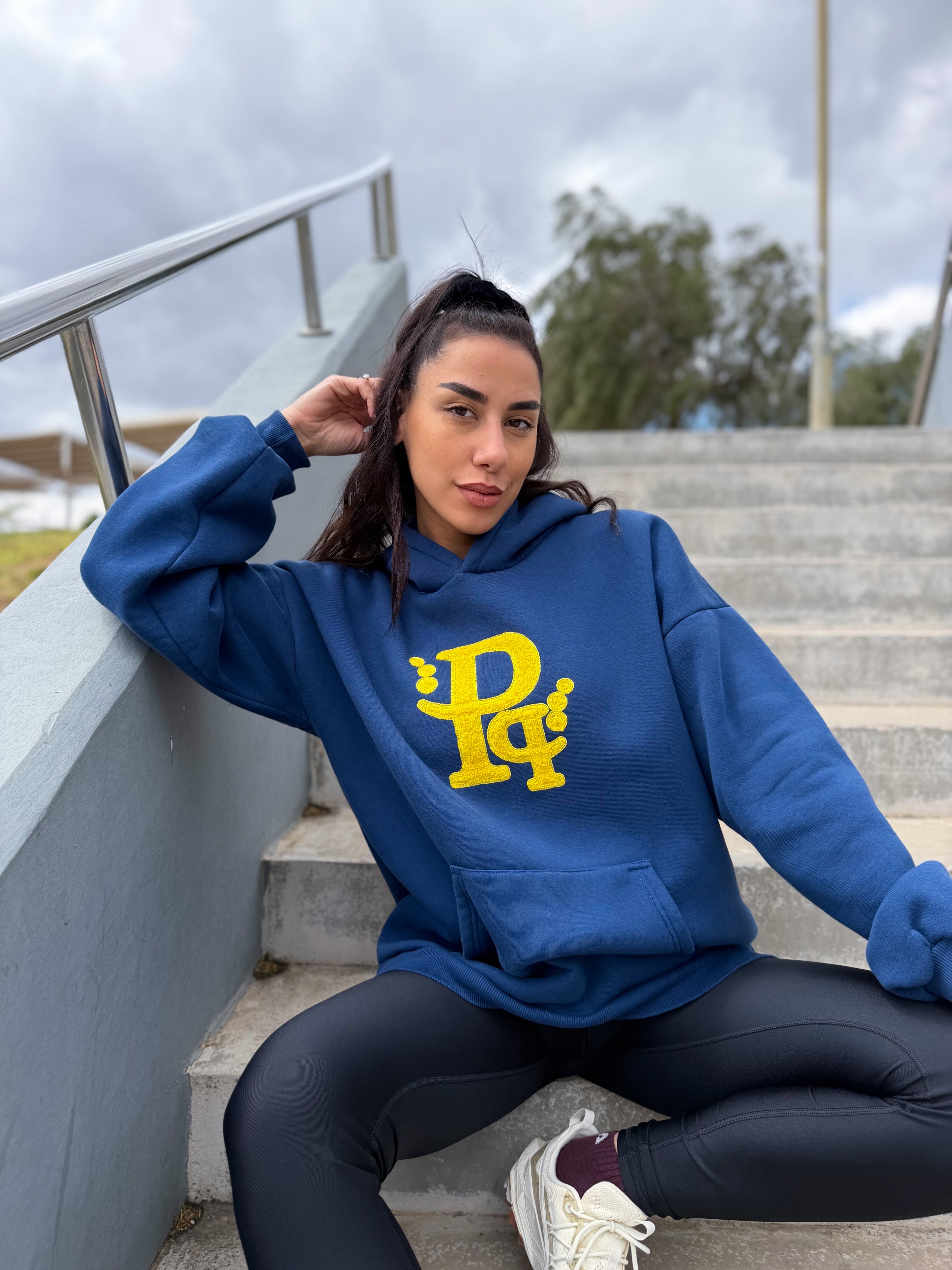 Blue Maren Φούτερ Hoodie με κίτρινο κεντητό Λογότυπο “Pq”