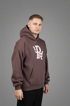 Καφέ Φούτερ Hoodie με απαλό ροζ κεντητό Λογότυπο “Pq”