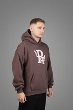 Καφέ Φούτερ Hoodie με απαλό ροζ κεντητό Λογότυπο “Pq”