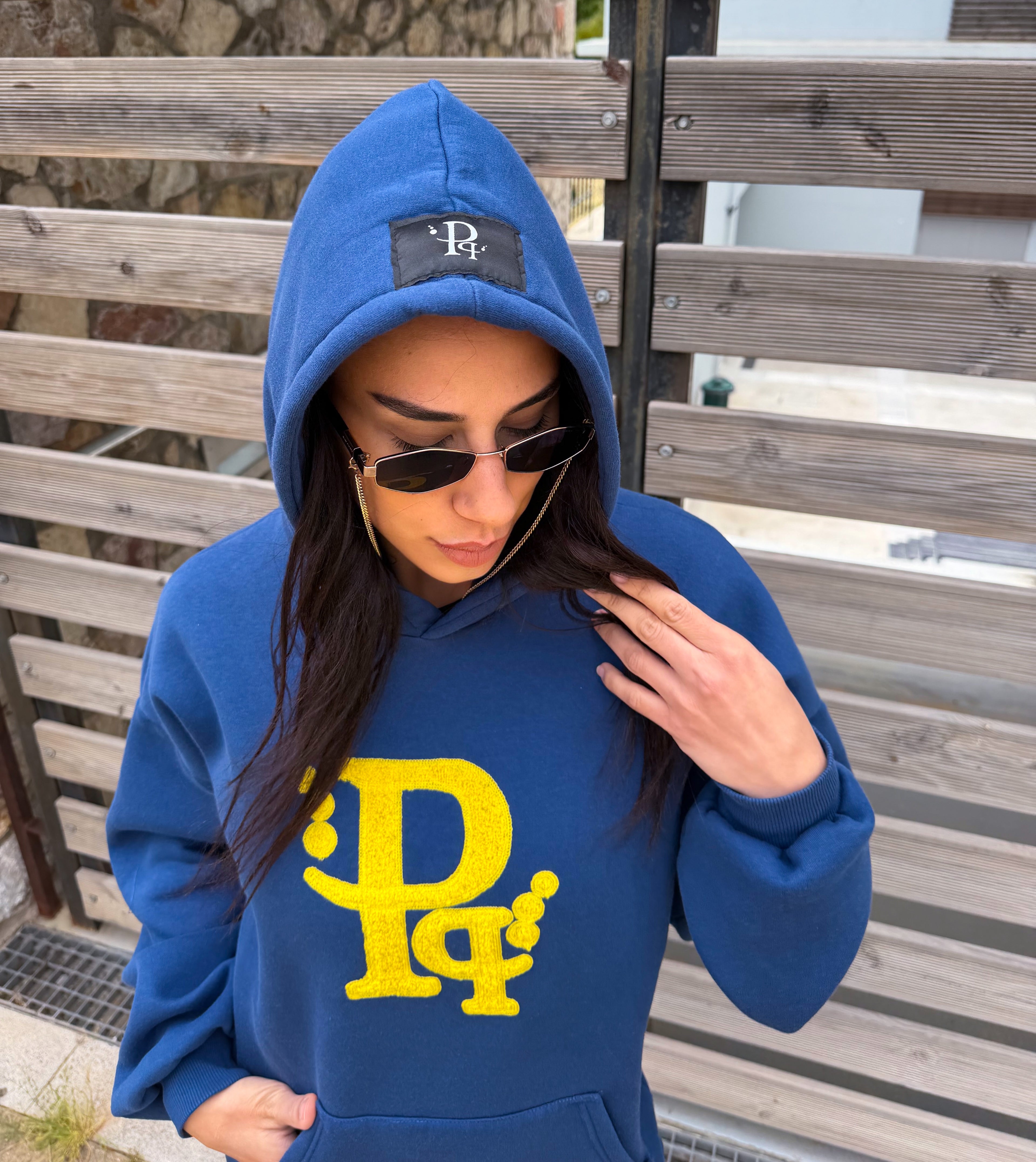 Blue Maren Φούτερ Hoodie με κίτρινο κεντητό Λογότυπο “Pq”