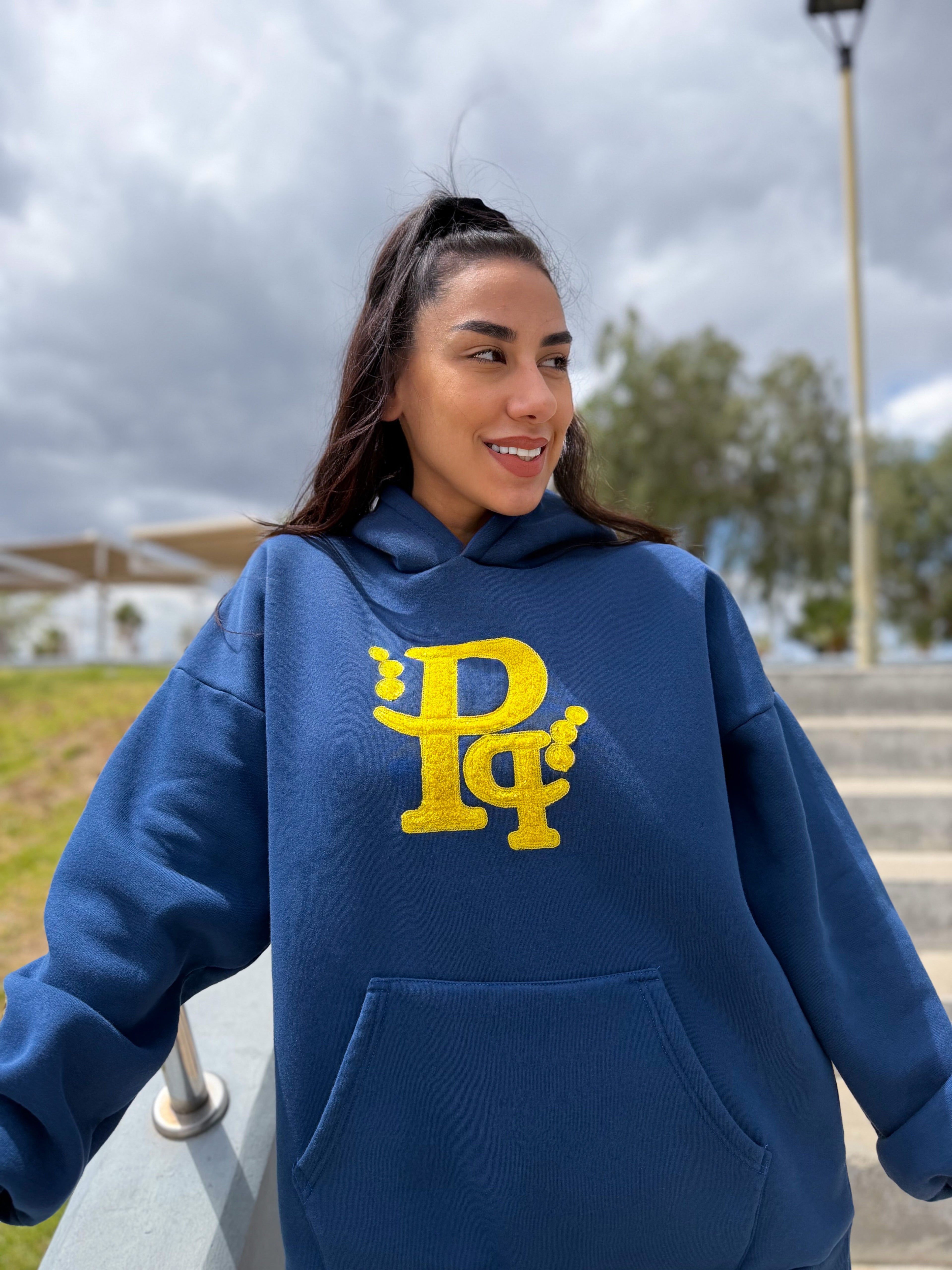 Blue Maren Φούτερ Hoodie με κίτρινο κεντητό Λογότυπο “Pq”