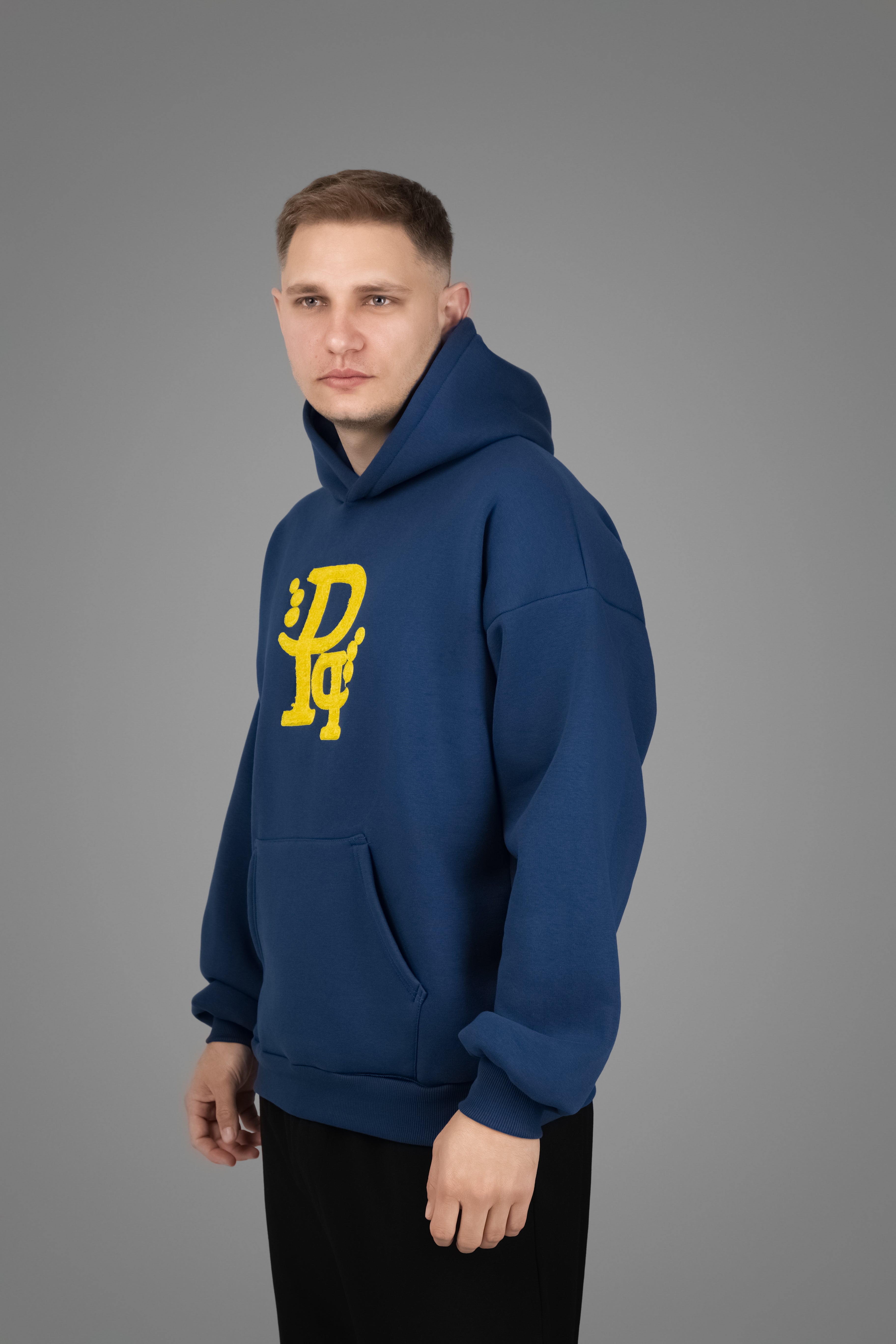 Blue Maren Φούτερ Hoodie με κίτρινο κεντητό Λογότυπο “Pq”