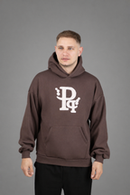Καφέ Φούτερ Hoodie με απαλό ροζ κεντητό Λογότυπο “Pq”