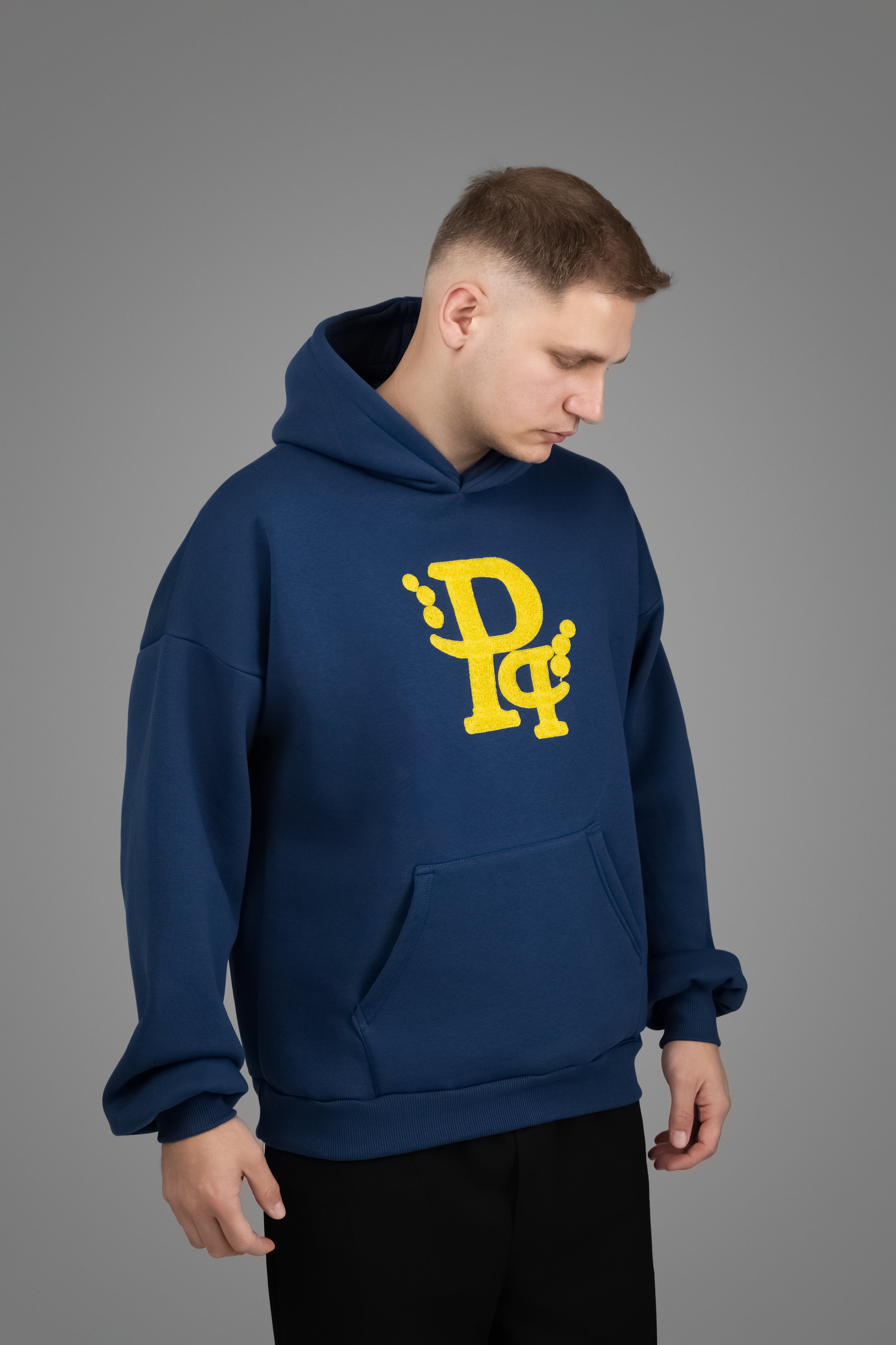 Blue Maren Φούτερ Hoodie με κίτρινο κεντητό Λογότυπο “Pq”