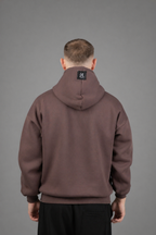 Καφέ Φούτερ Hoodie με απαλό ροζ κεντητό Λογότυπο “Pq”